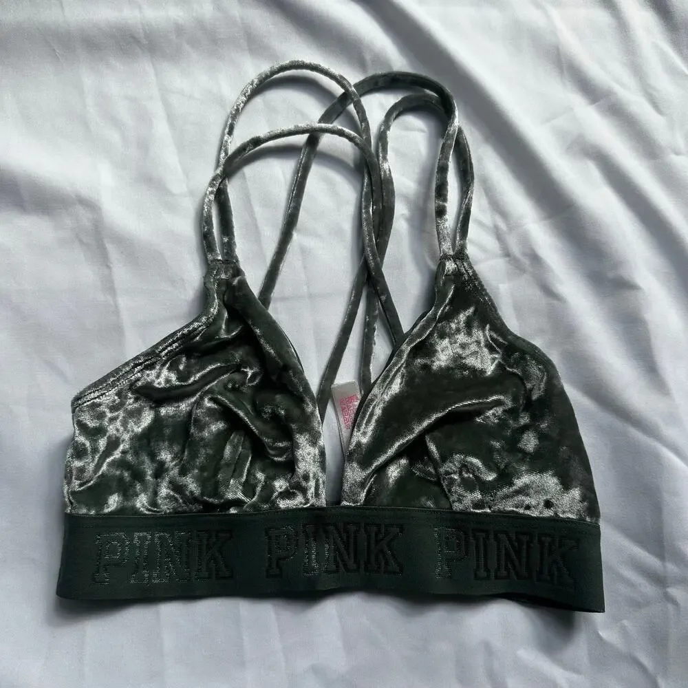 Victoria's Secret PINK dark green velvet strappy bralette sz XS